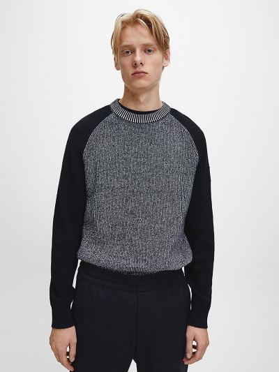 Calvin Klein Ruhák HU960839 | Calvin Klein Cotton Wool Raglan Férfi Pulóver Fekete